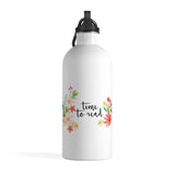 Time To Read - Stainless Steel Eco-friendly Water Bottle with bookish floral design - Gifts For Reading Addicts