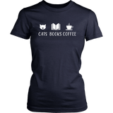 "Cats Books Coffee" Women's Fitted T-shirt - Gifts For Reading Addicts
