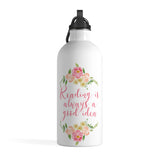 Reading Is Always A Good Idea - Stainless Steel Eco-friendly Water Bottle with bookish floral design - Gifts For Reading Addicts