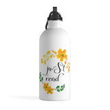 Just Read - Stainless Steel Eco-friendly Water Bottle with bookish floral design - Gifts For Reading Addicts
