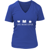 "Cats Books Coffee" V-neck Tshirt - Gifts For Reading Addicts