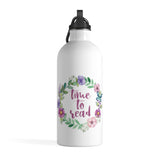 Time To Read - Stainless Steel Eco-friendly Water Bottle with bookish floral design - Gifts For Reading Addicts