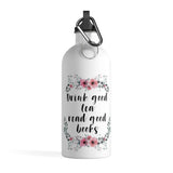 Read Good Books - Stainless Steel Eco-friendly Water Bottle with bookish floral design - Gifts For Reading Addicts