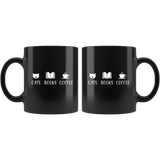"Cats Books Coffee"11oz Black Mug - Gifts For Reading Addicts
