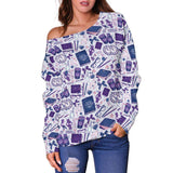 BOOKISH PATTERN OFF SHOULDER SWEATER - Gifts For Reading Addicts