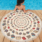 Light Brown Bookish Round Beach Blanket - Gifts For Reading Addicts