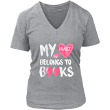 My Heart Belongs To Books V-neck - Gifts For Reading Addicts