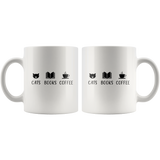 "Cats Books Coffee"11oz White Mug - Gifts For Reading Addicts