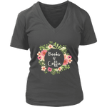 "Books & Coffee" V-neck Tshirt - Gifts For Reading Addicts