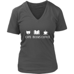 "Cats Books Coffee" V-neck Tshirt - Gifts For Reading Addicts