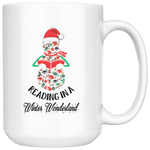 "Reading in a winter wonderland" 15oz white mug - Gifts For Reading Addicts