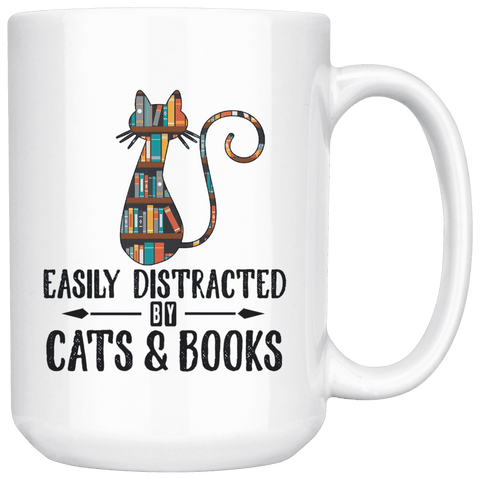 "Cats and books"15oz white mug - Gifts For Reading Addicts