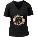 "Books & Coffee" V-neck Tshirt - Gifts For Reading Addicts