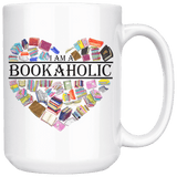 "I am a bookaholic" 15oz white mug - Gifts For Reading Addicts