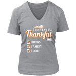 This Year I'm Thanful for Books, Family & Food V-neck tee - Gifts For Reading Addicts