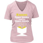 Warning! Open books lead to open minds V-neck - Gifts For Reading Addicts