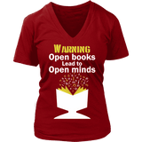 Warning! Open books lead to open minds V-neck - Gifts For Reading Addicts