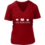 "Cats Books Coffee" V-neck Tshirt - Gifts For Reading Addicts