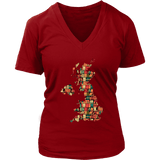 "UK Bookish Map" V-neck Tshirt - Gifts For Reading Addicts