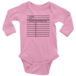 Library Card Long Sleeve Baby Bodysuit - Gifts For Reading Addicts