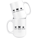 "Cats Books Coffee"15oz White Mug - Gifts For Reading Addicts