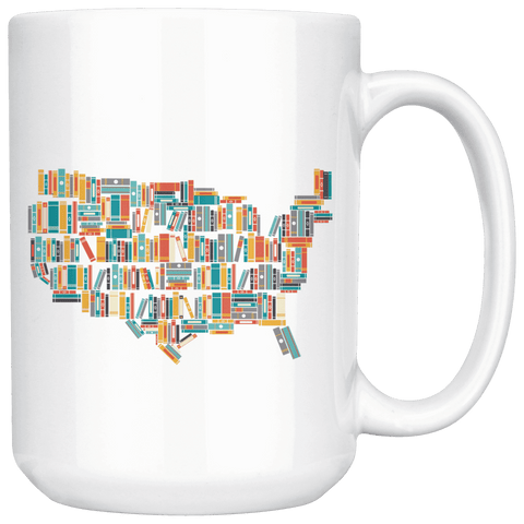 "USA Bookish Map"15oz White Mug - Gifts For Reading Addicts