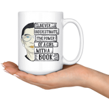 Ruth Bader "A Girl With A Book"15oz White Mug - Gifts For Reading Addicts